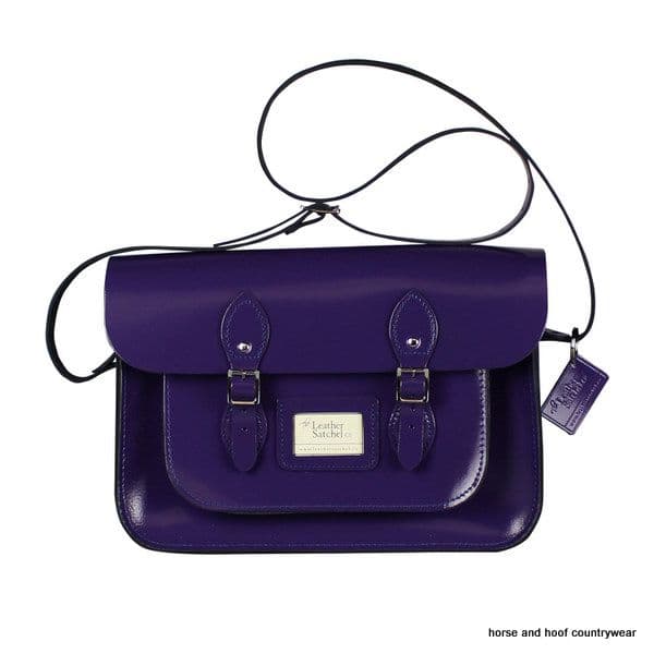 12.5 Inch Traditional Hand Crafted British Vintage  Leather Satchel - Patent Deep Purple