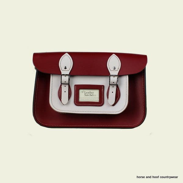 12.5 Inch Traditional Hand Crafted British Vintage  Leather Satchel - Pillarbox Red & Cloud Cream