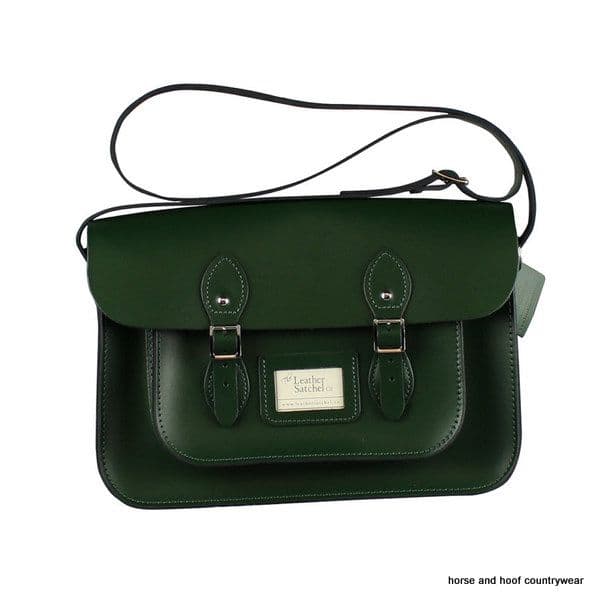 14 Inch Traditional Hand Crafted British Vintage Leather Satchel - Classic British Racing Green