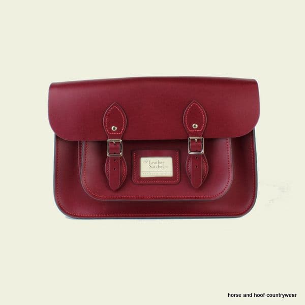 14 Inch Traditional Hand Crafted British Vintage Leather Satchel - Royal Claret Red