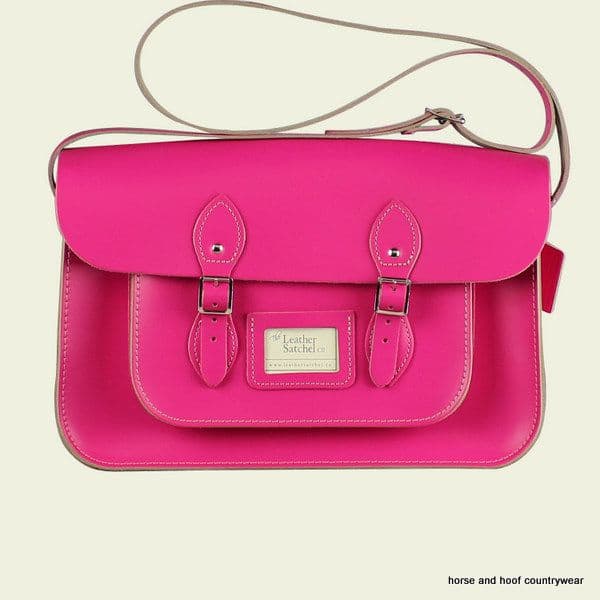 15 Inch Traditional Handmade British Vintage Leather Satchel - Cabaret Pink