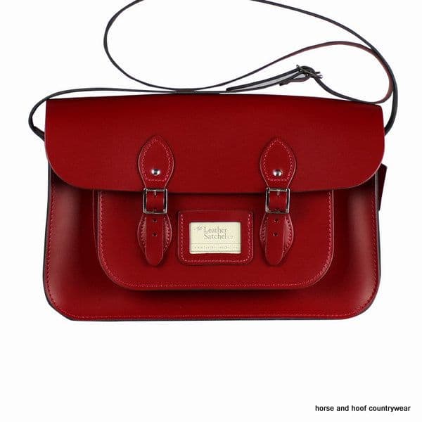 15 Inch Traditional Handmade British Vintage Leather Satchel - Pillarbox Red