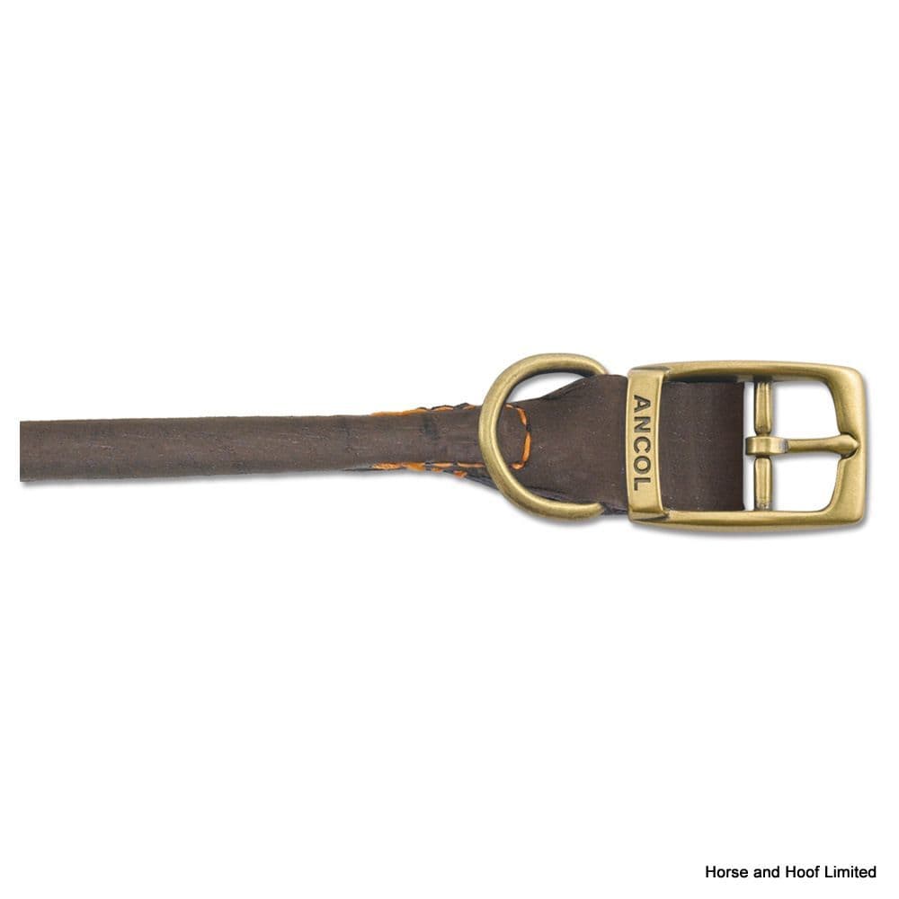 Ancol Timberwolf Round Sable Leather Dog Collar horse and hoof