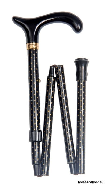 Classic Canes Glitterati Folding Adjustable Derby Cane - Black and Gold Glitter Sparkles