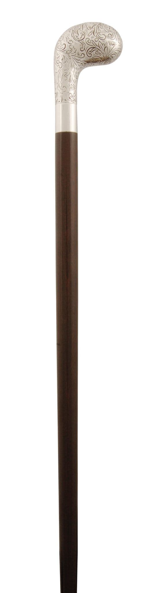 Classic Canes Pistol grip formal cane, R925 silver, brown hardwood shaft