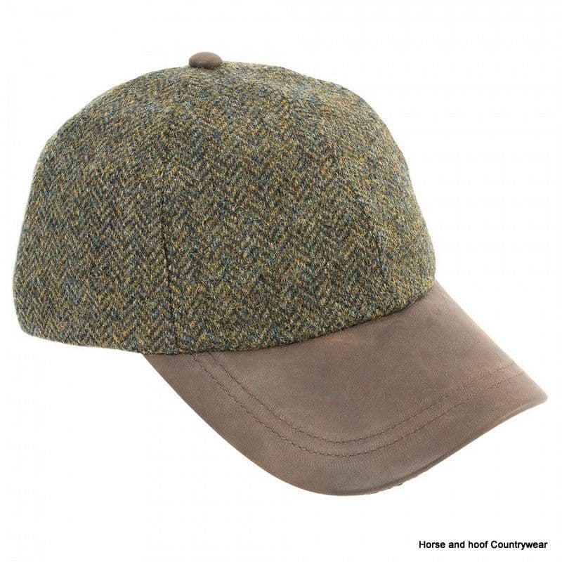 Heather Hats Tyndrum Tweed Leather Peak Baseball Cap - Green HB