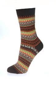 House Of Cheviot Lady Fairisle Cotton Socks - Chocolate