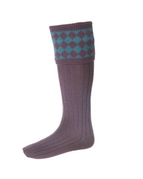 House Of Cheviot Men's Chessboard Socks - Thistle