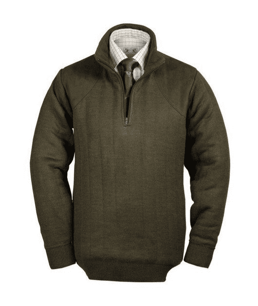 Lansdown Country Heavyweight Zip Neck Shooting Jumper With Patches - Forest Green