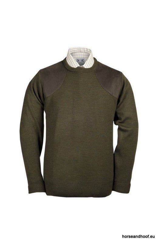 Lansdown Country Light Weight Crew Neck Shooting Jumper With Patches - Forest Green.