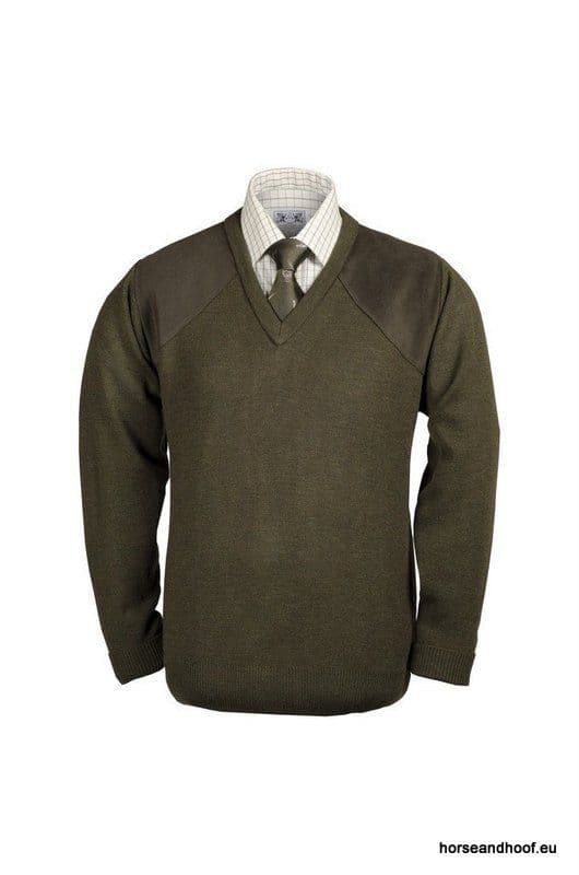 Lansdown Country Light Weight V-Neck Shooting Jumper With Patches - Forest Green.