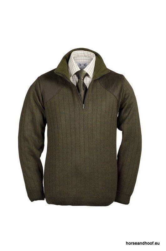 Lansdown Country Medium Weight Zip Neck Shooting Jumper With Patches - Forest Green.