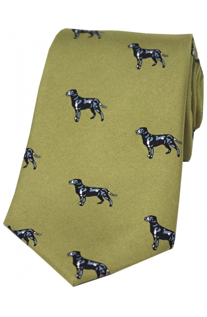 Soprano Black Labrador Printed Silk Country Tie - Green