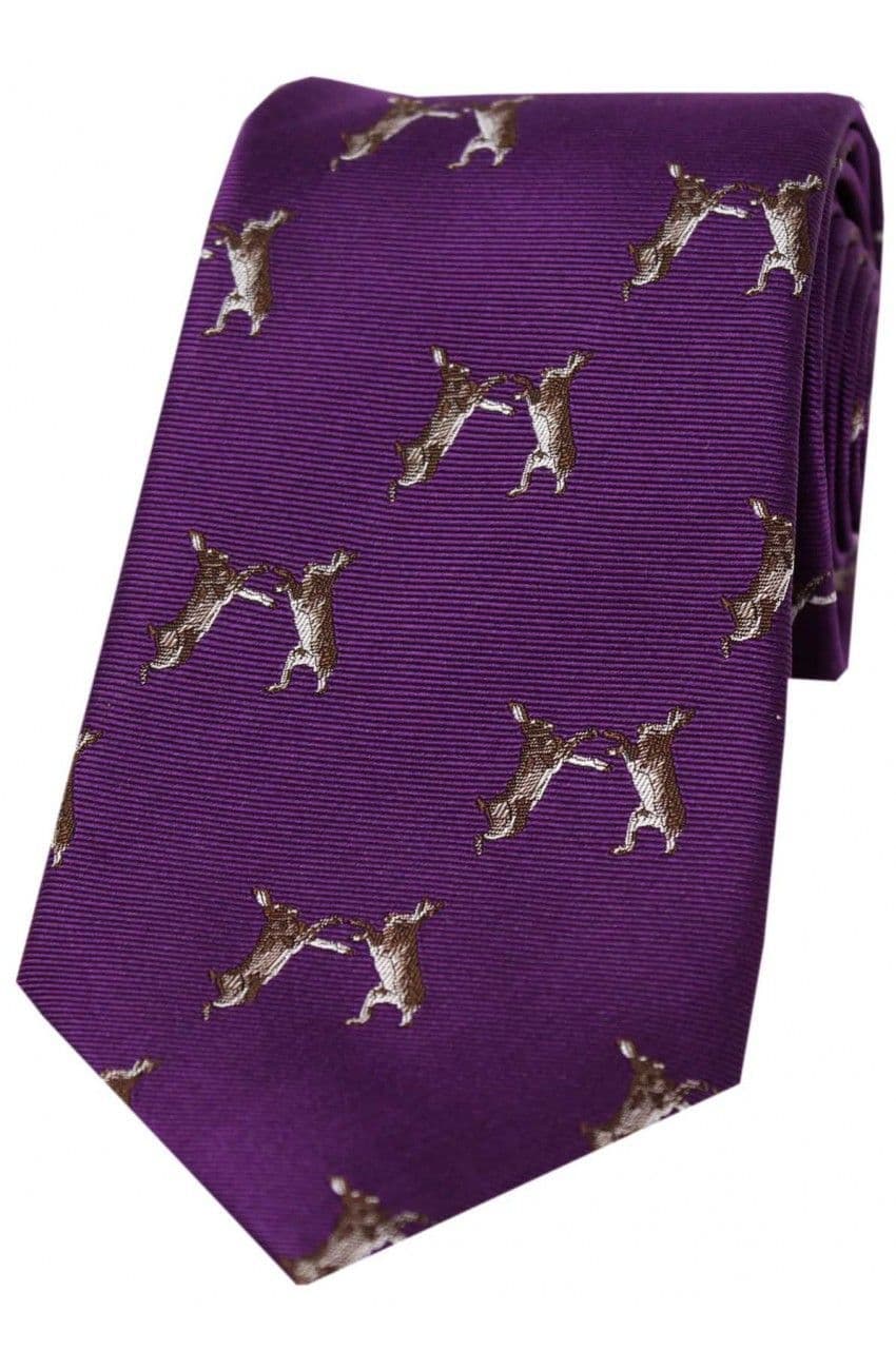 Soprano Boxing Hares Woven Silk Country Tie - Purple
