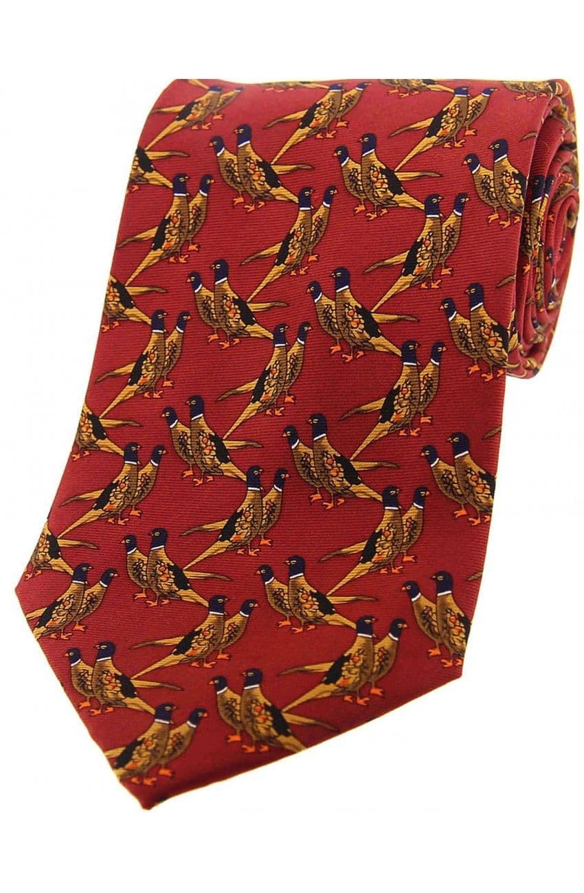 Soprano Brace of Pheasant Printed Silk Country Tie - Rust