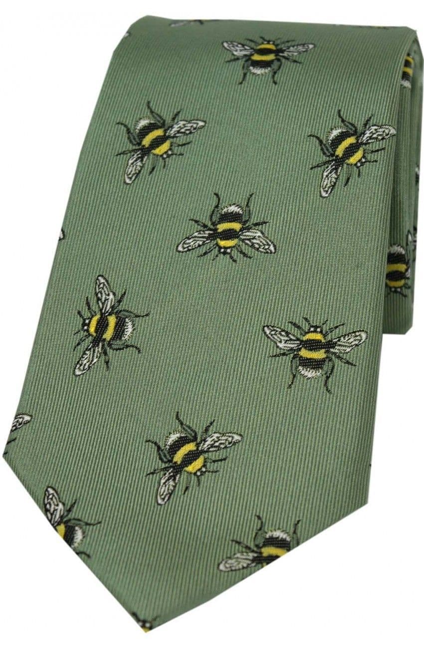 Soprano Bumble Bee Woven Silk Country Tie - Sage Green