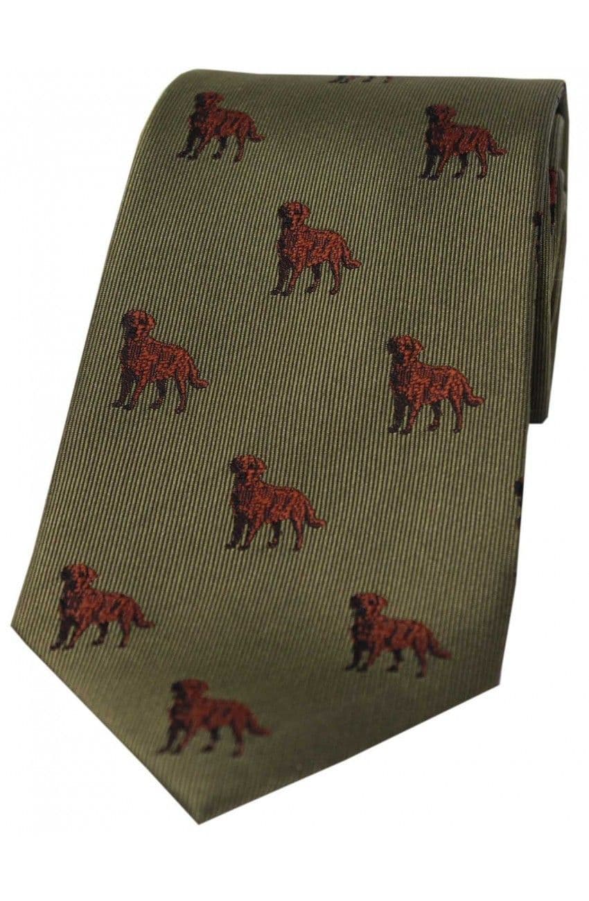 Soprano Chocolate Labradors Woven Silk Country Tie - Green