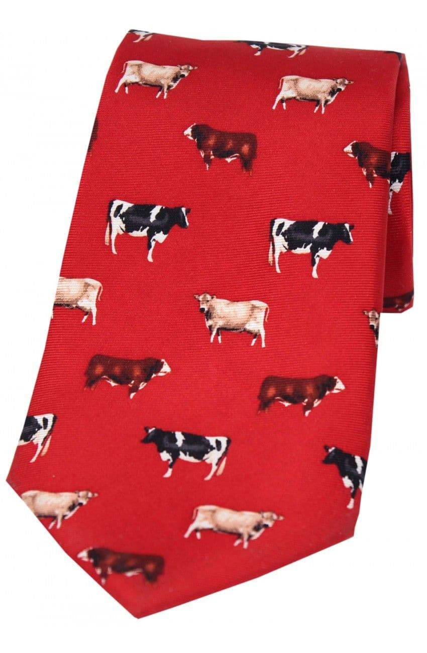 Soprano  Cows Printed Silk Country Tie - Red