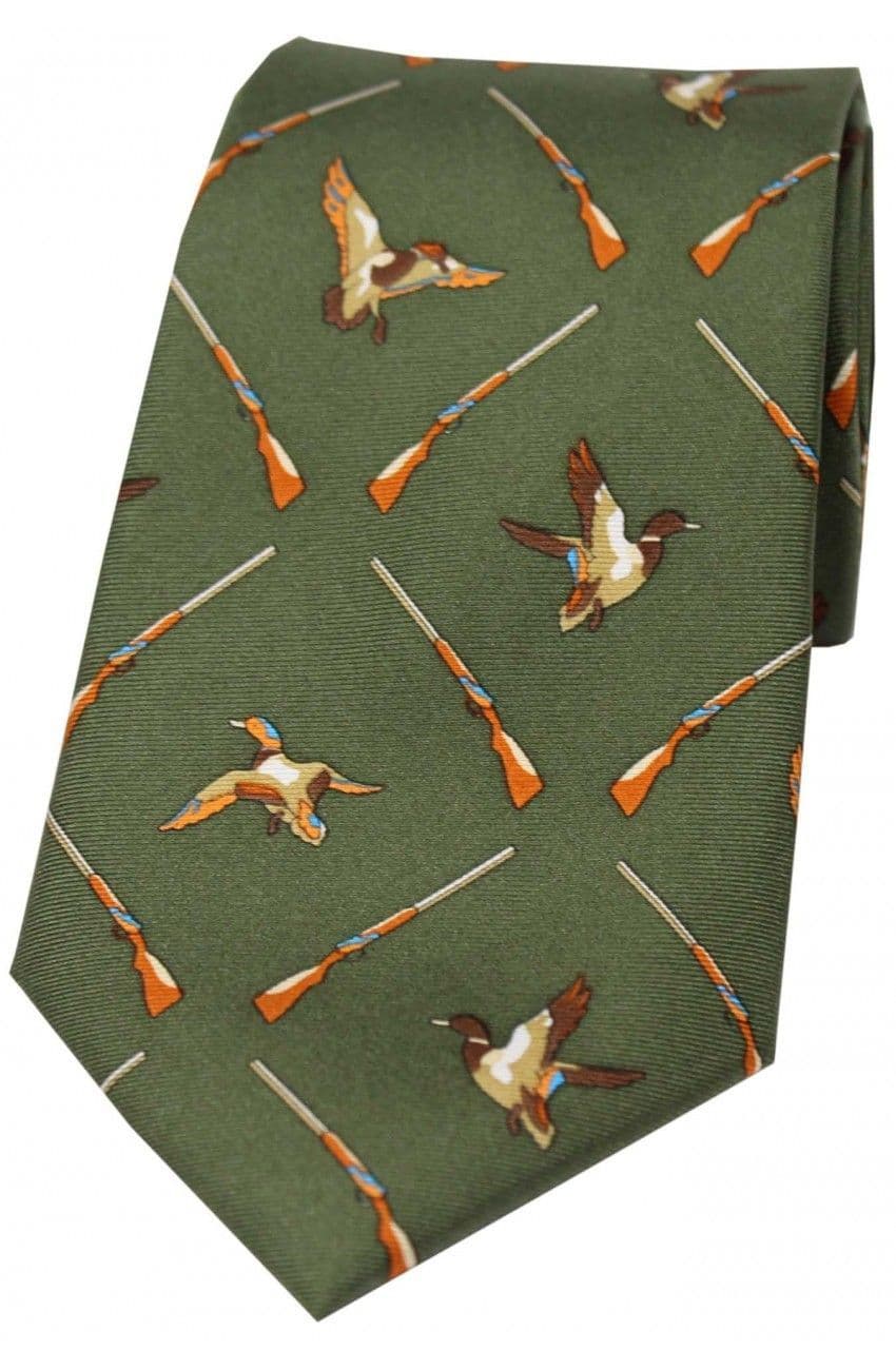 Soprano Flying Ducks and Shotguns Printed Silk Country Tie - Country Green