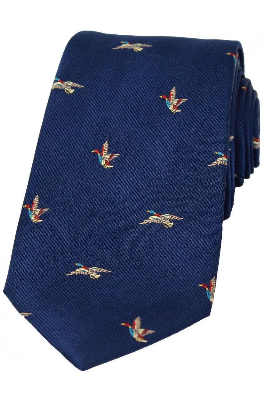 Soprano Flying Ducks Woven Silk Country Tie - Blue