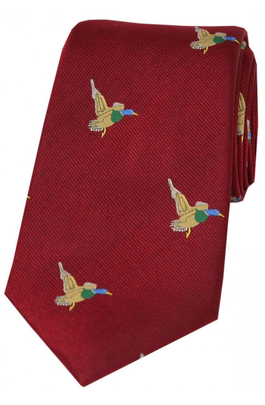 Soprano Flying Ducks Woven Silk Country Tie - Red