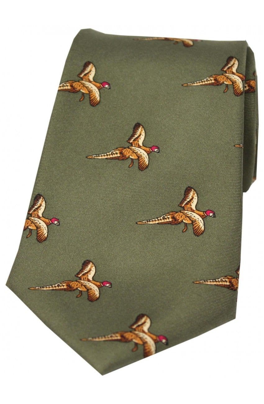 Soprano Flying Pheasant Printed Silk Country Tie - Country Green