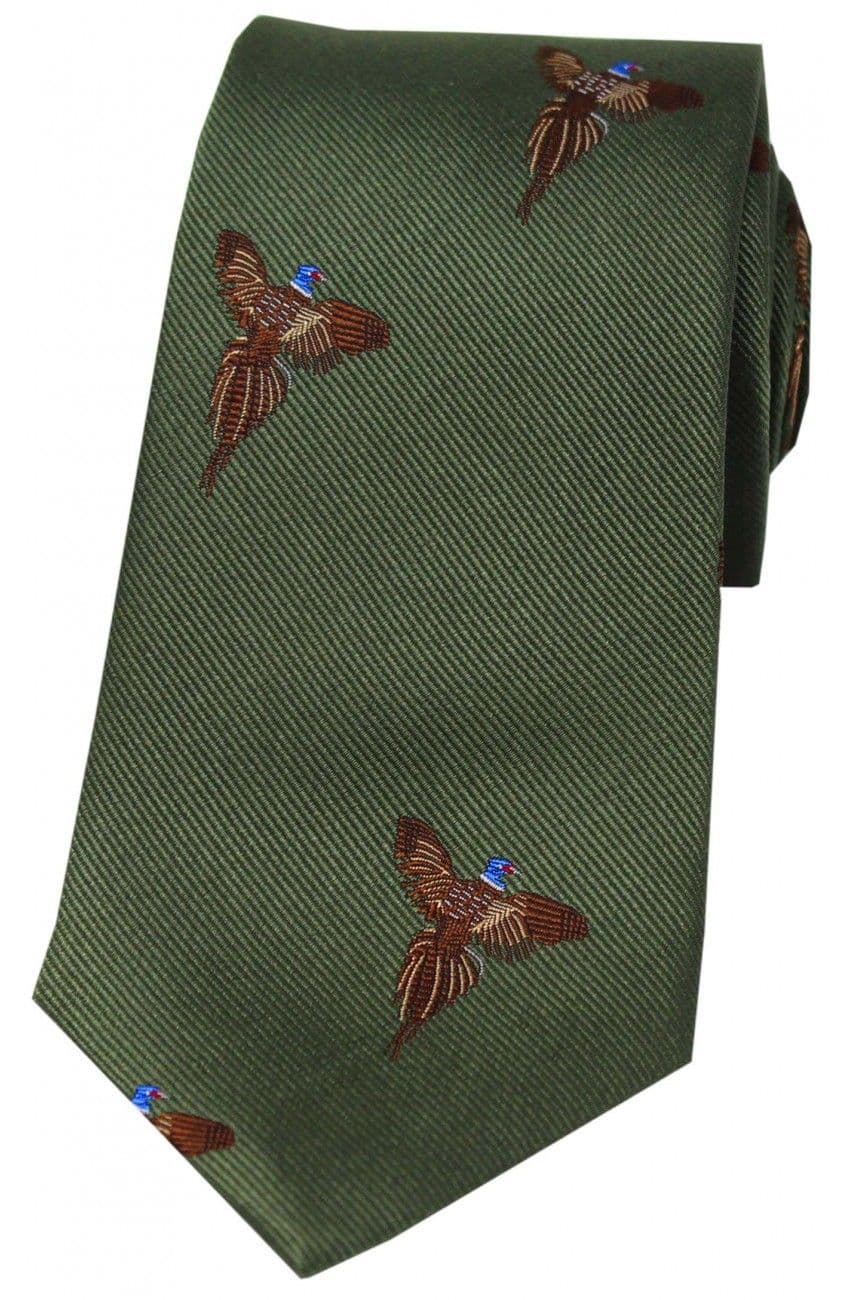 Soprano Flying Pheasant Woven Silk Country Tie - Country Green