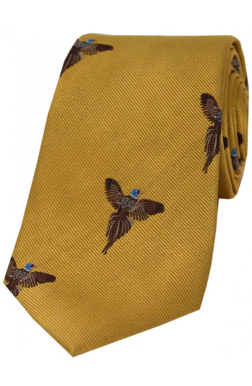 Soprano Flying Pheasant Woven Silk Country Tie - Gold
