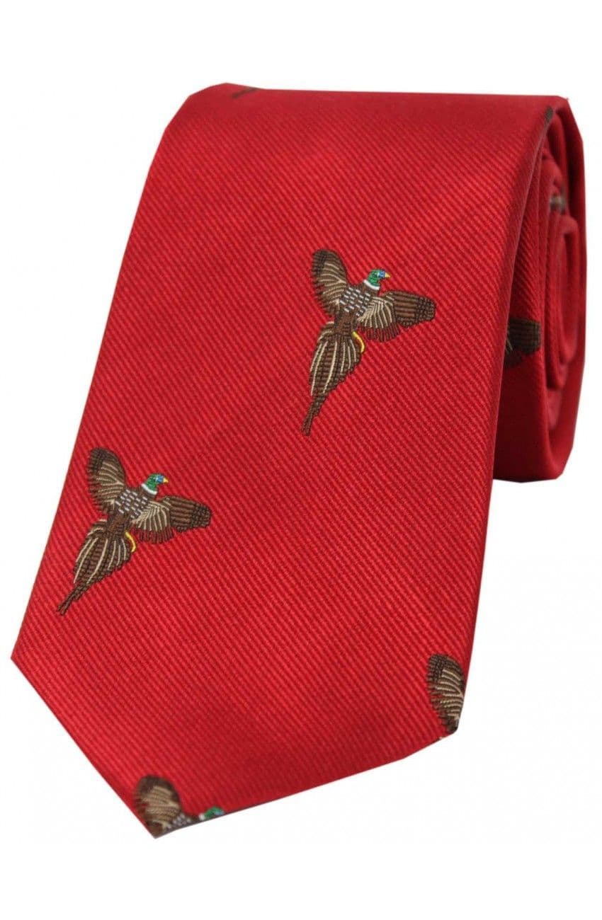 Soprano Flying Pheasant Woven Silk Country Tie - Red