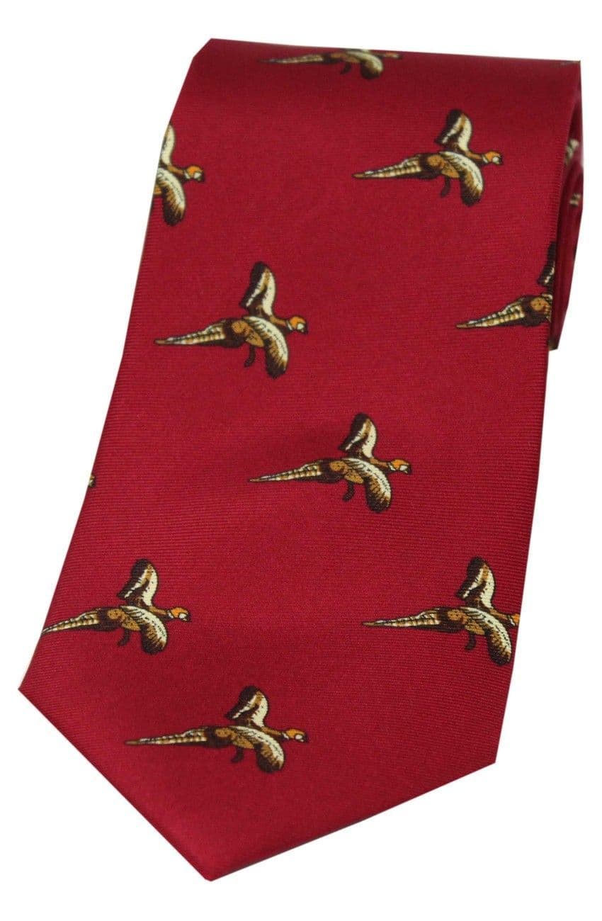 Soprano Flying Pheasants Printed Silk Country Tie - Red