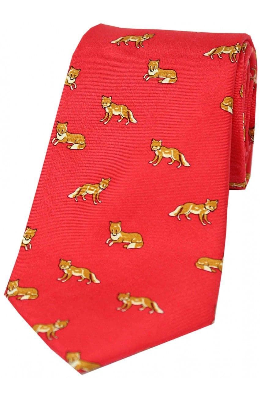 Soprano Foxes Printed Silk Country Tie - Red