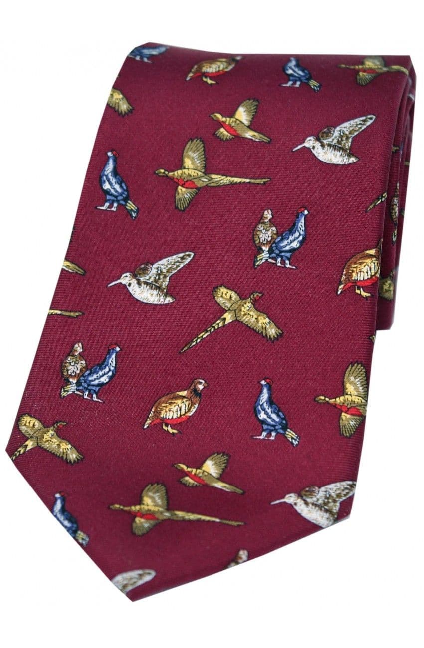 Soprano Game/Country Birds Printed Silk Country Tie - Wine