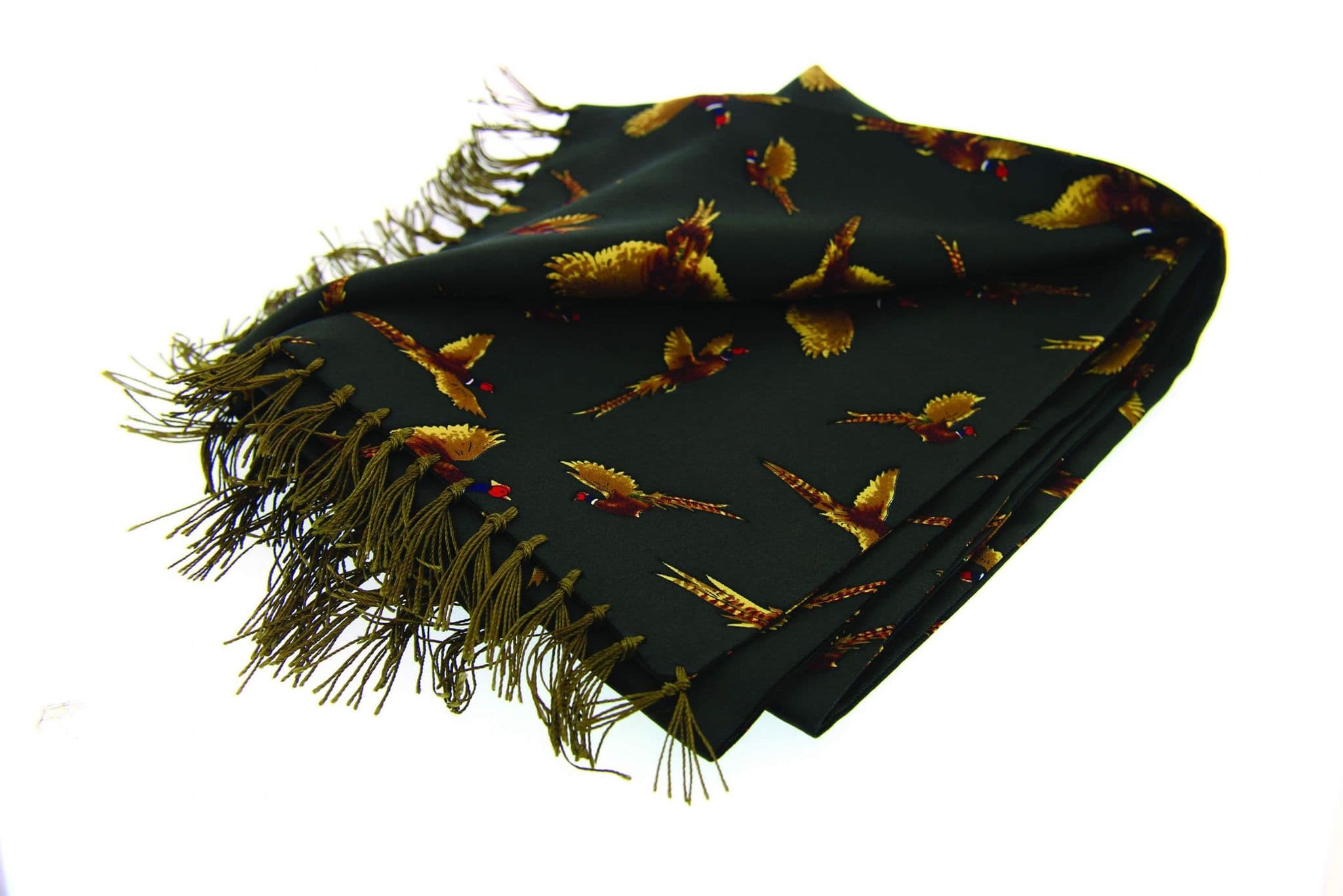 Soprano Green Flying Pheasant Tubular Printed Silk Country Scarf