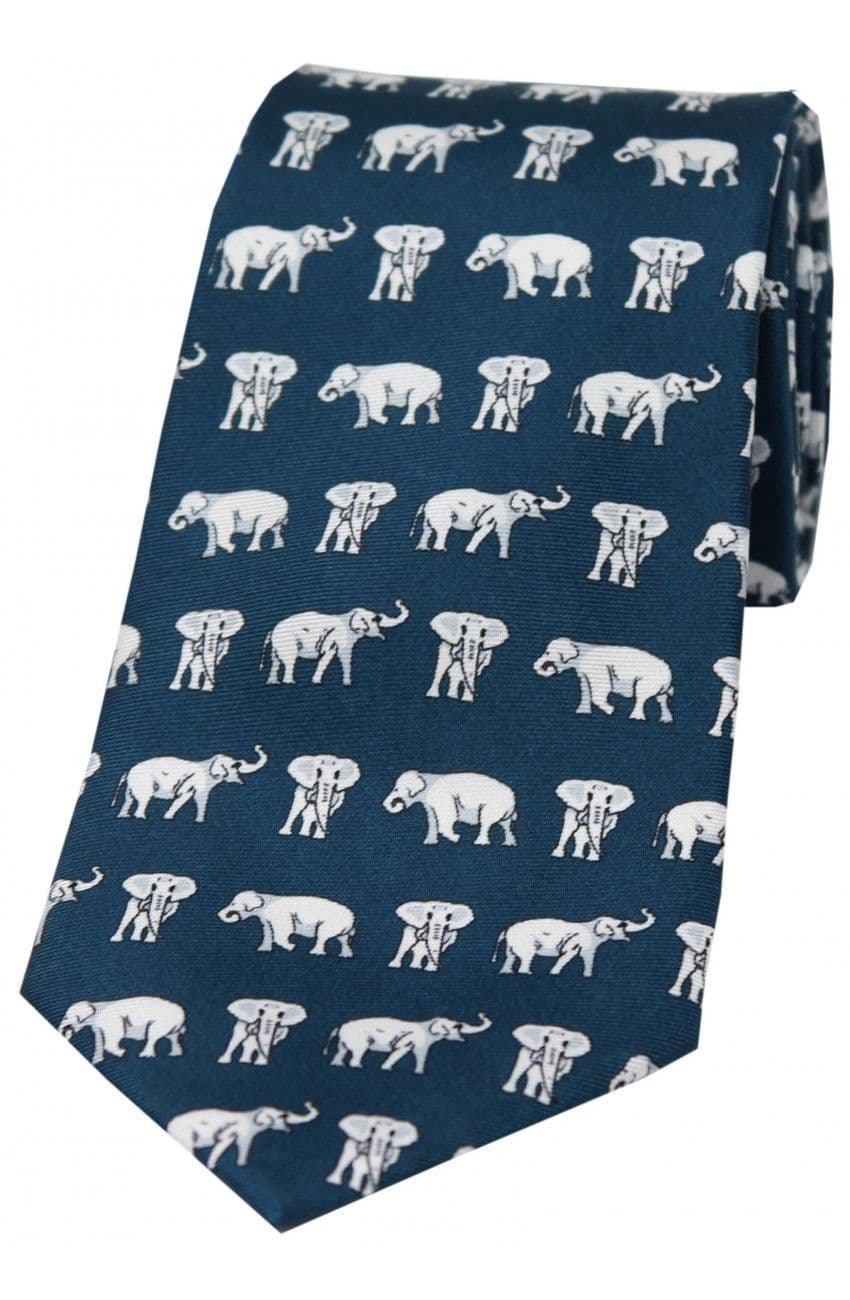 Soprano Grey Elephants Printed Silk Country Tie - Navy Blue