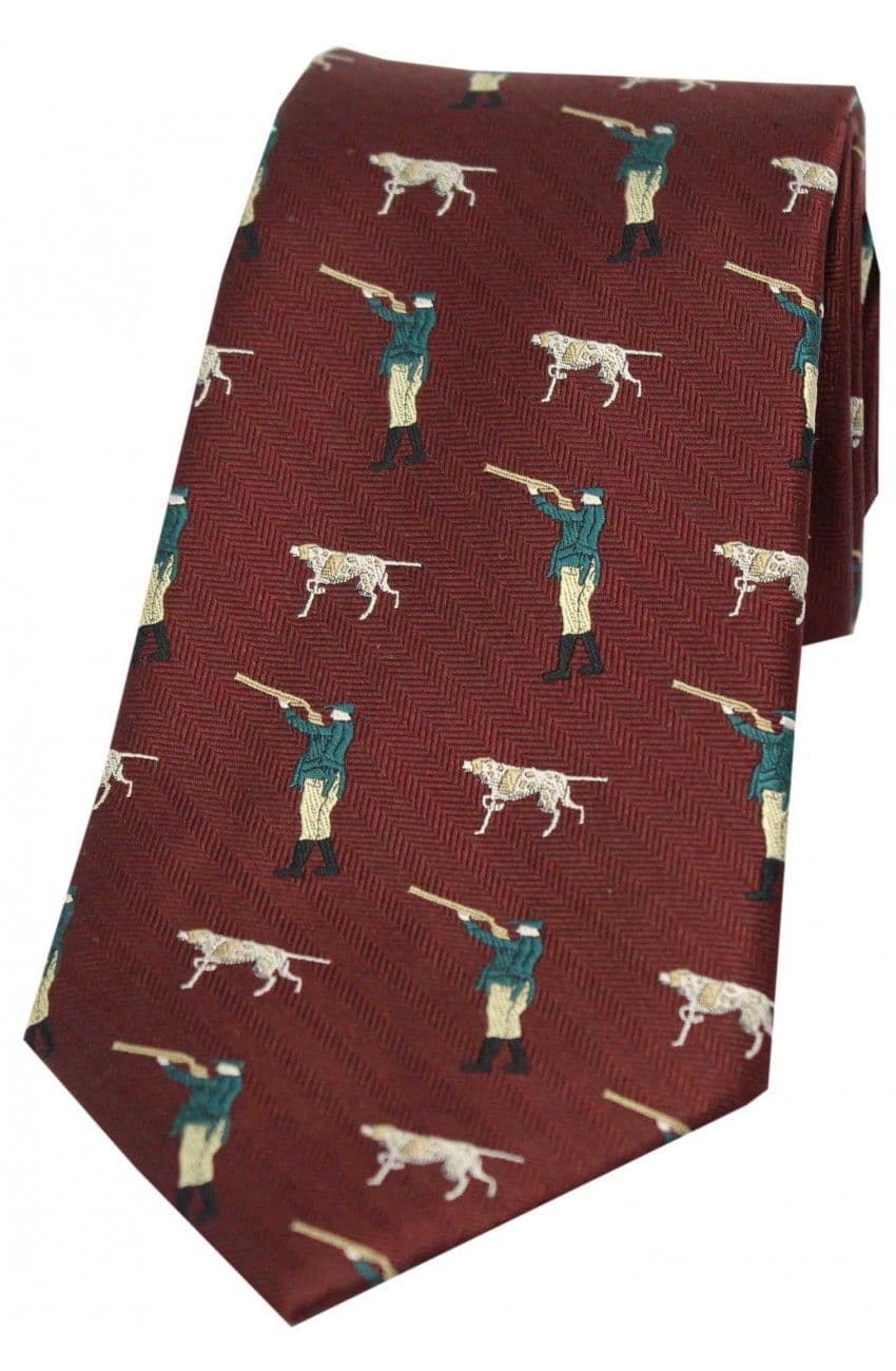 Soprano Hunter And Pointer Dog Woven Silk Country Tie - Wine
