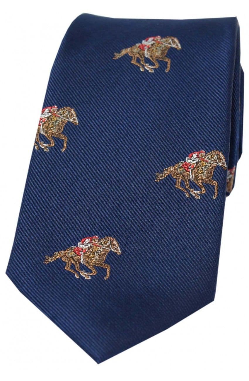 Soprano Jockeys and Horses Woven Silk Country Tie - Blue