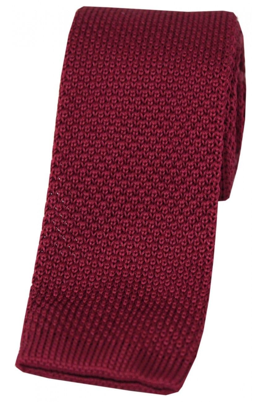 Soprano Knitted Poly Square Cut 5.5cm Country Tie - Burgundy