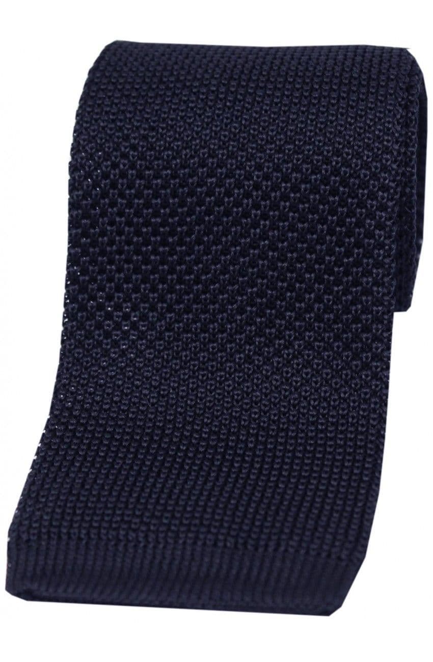 Soprano Knitted Silk Luxury Square Cut 7cm Country Tie - Navy