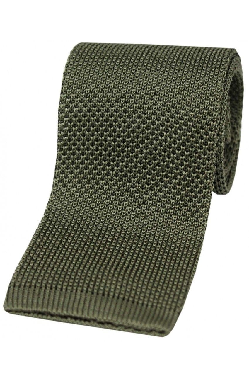 Soprano Knitted Silk Luxury Square Cut 7cm Country Tie - Olive