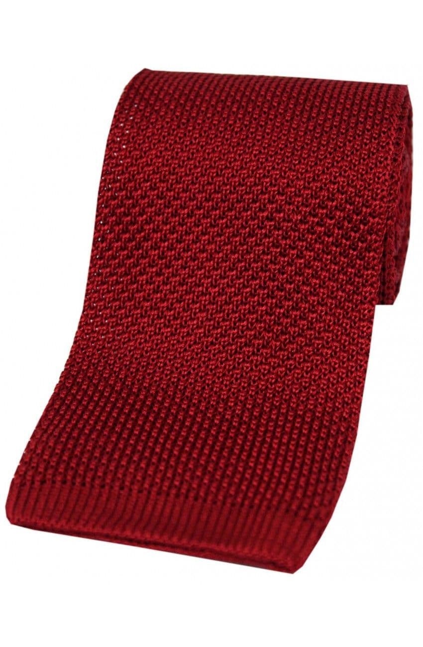 Soprano Knitted Silk Luxury Square Cut 7cm Country Tie - Red