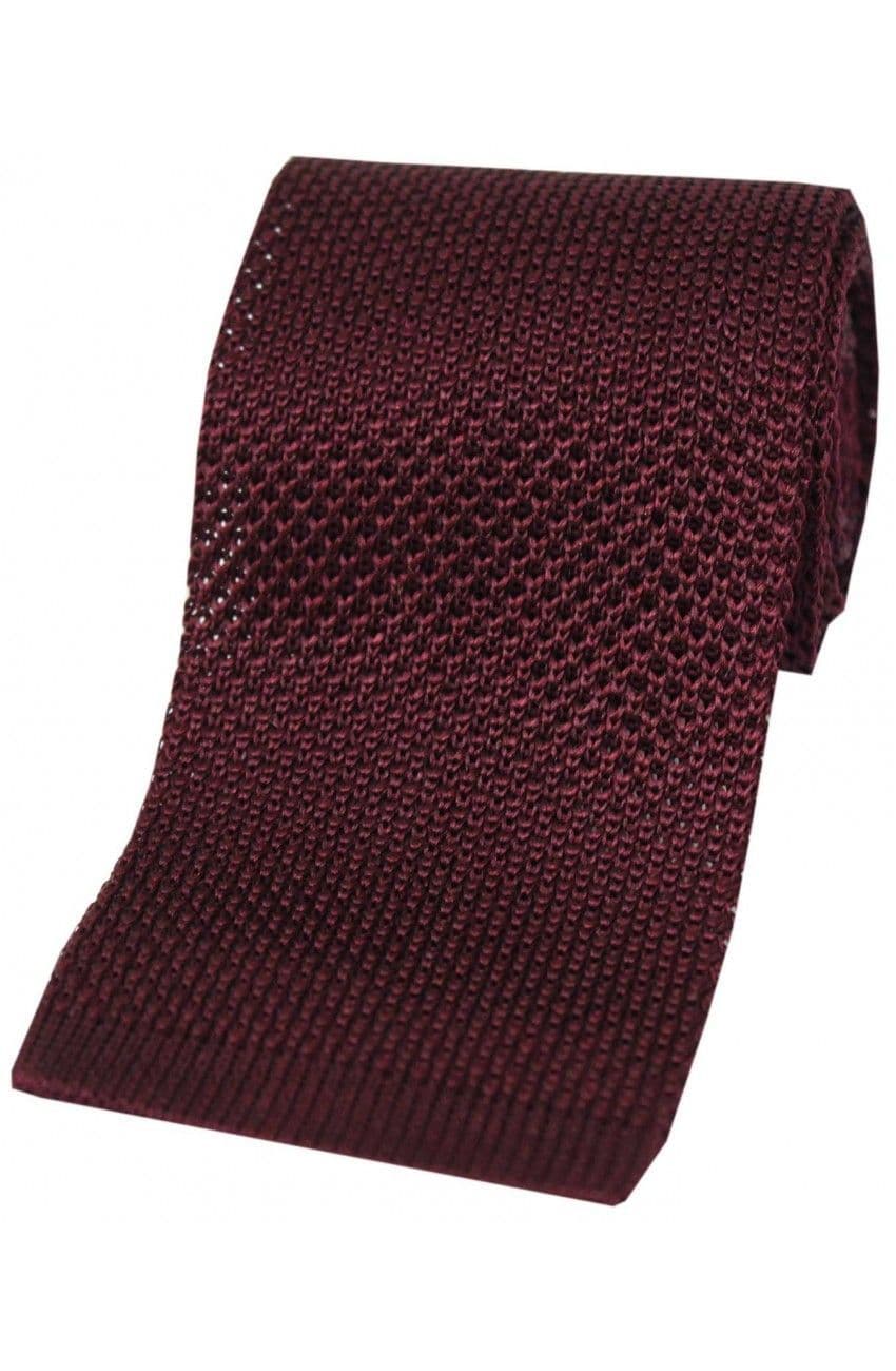 Soprano Knitted Silk Luxury Square Cut 7cm Country Tie - Wine