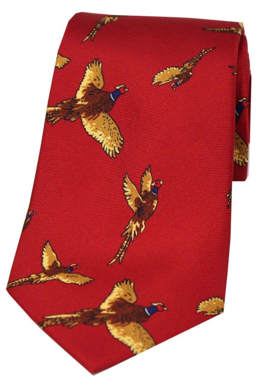 Soprano Large Flying Pheasant Printed Silk Country Tie - Red