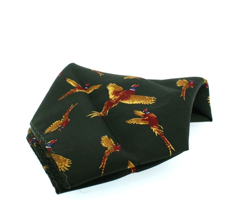 Soprano Pheasant Silk Twill Pocket Country Handkerchief - Green
