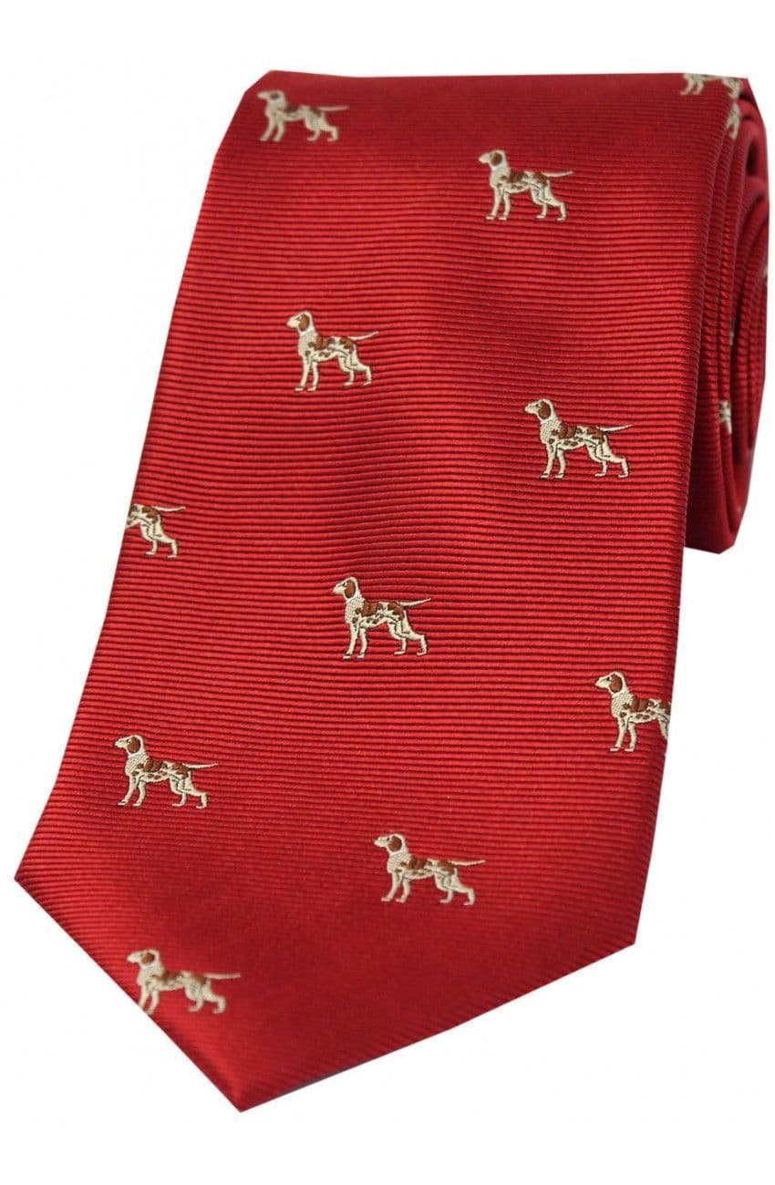 Soprano Pointer Dogs Woven Silk Country Tie - Red
