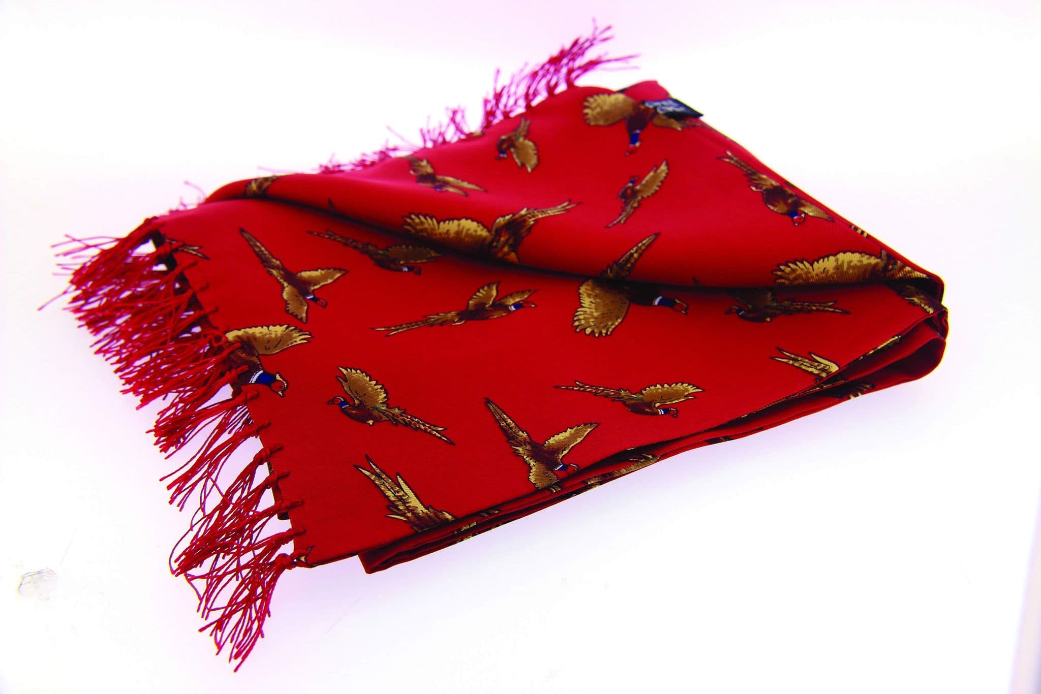 Soprano Red Flying Pheasant Tubular Printed Silk Country Scarf