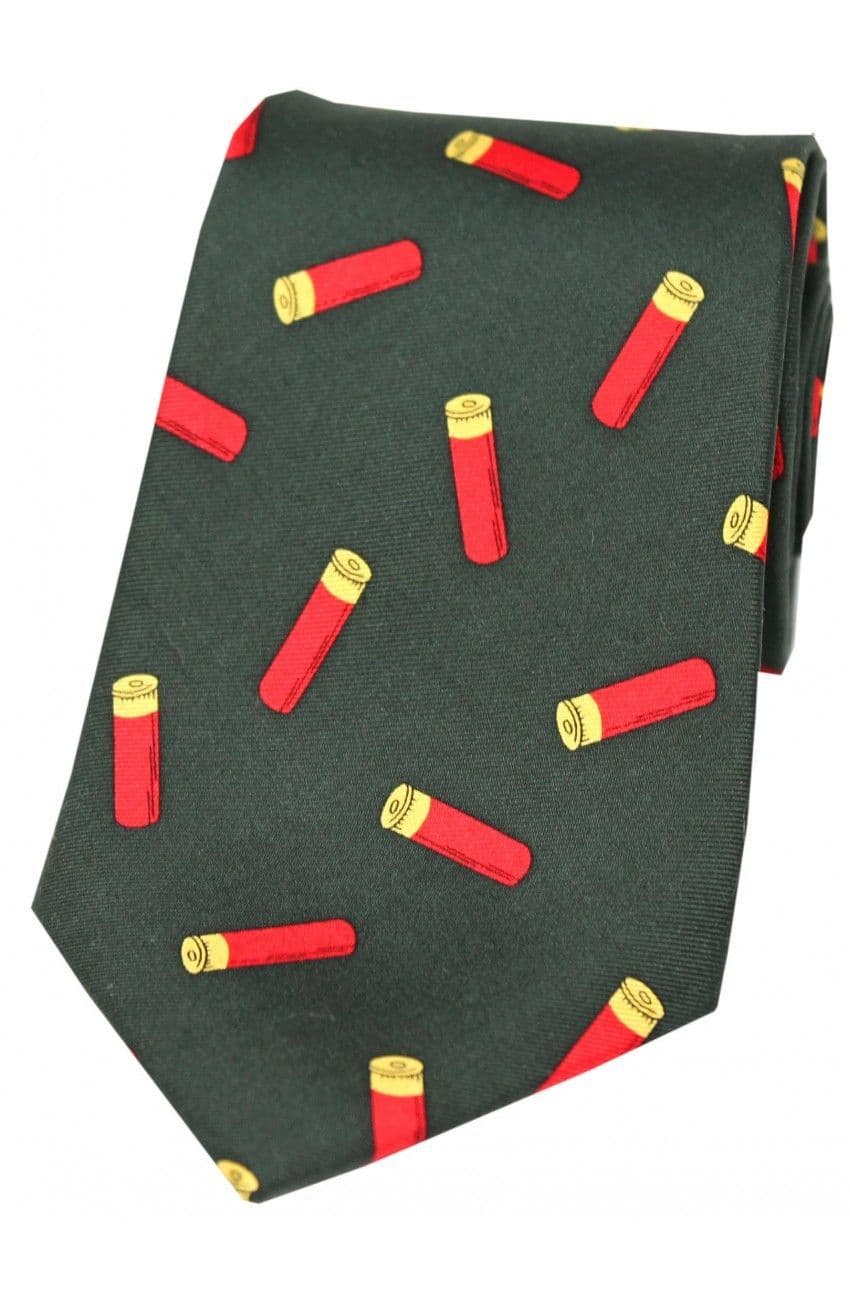 Soprano Red Shotgun Cartridges Printed Silk Country Tie - Dark Green