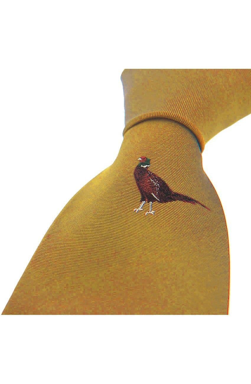 Soprano Single Motif Standing Pheasant Woven Country Silk Tie - Mustard