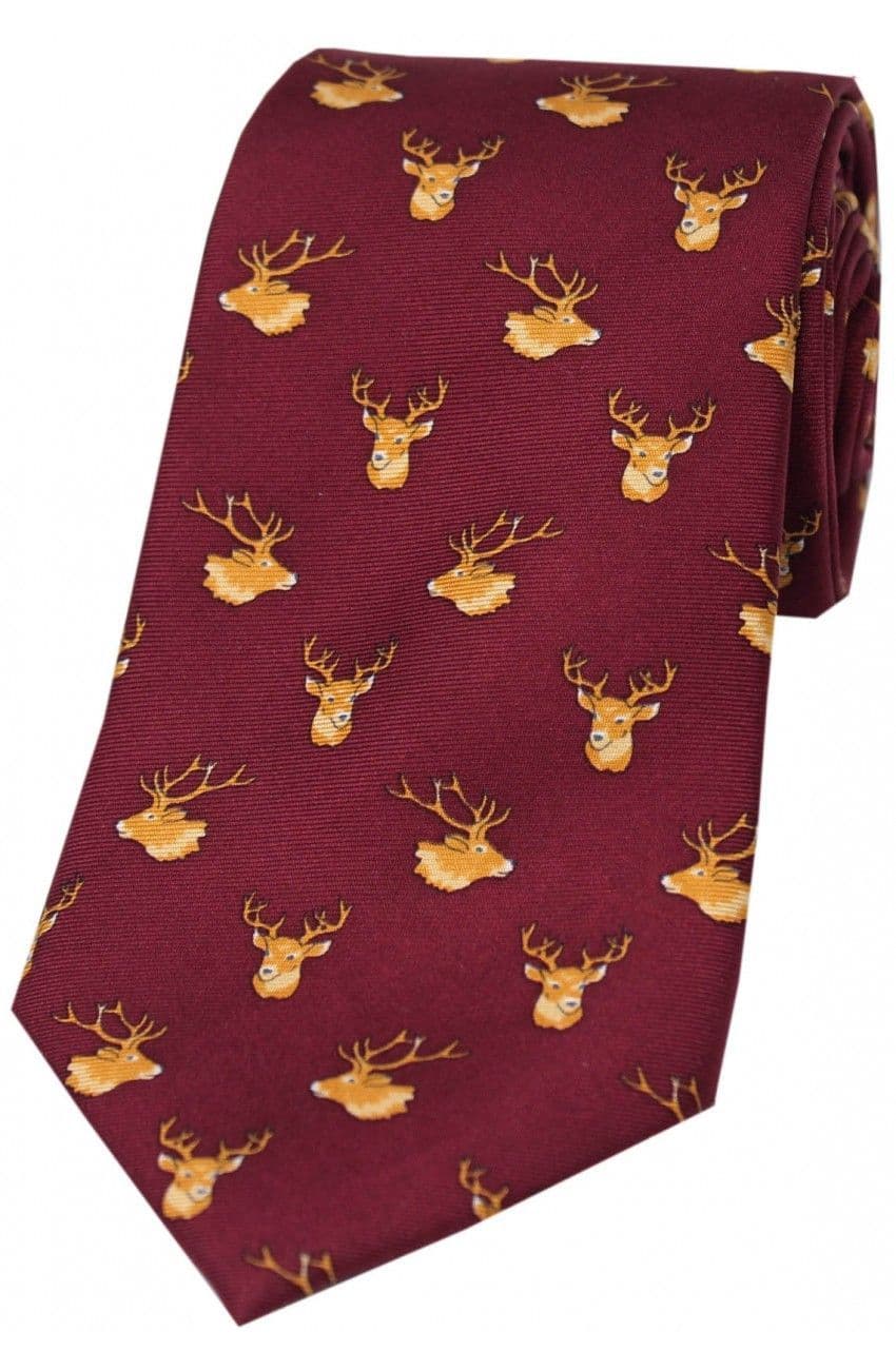 Soprano Stag's Head Printed Silk Country Tie - Wine