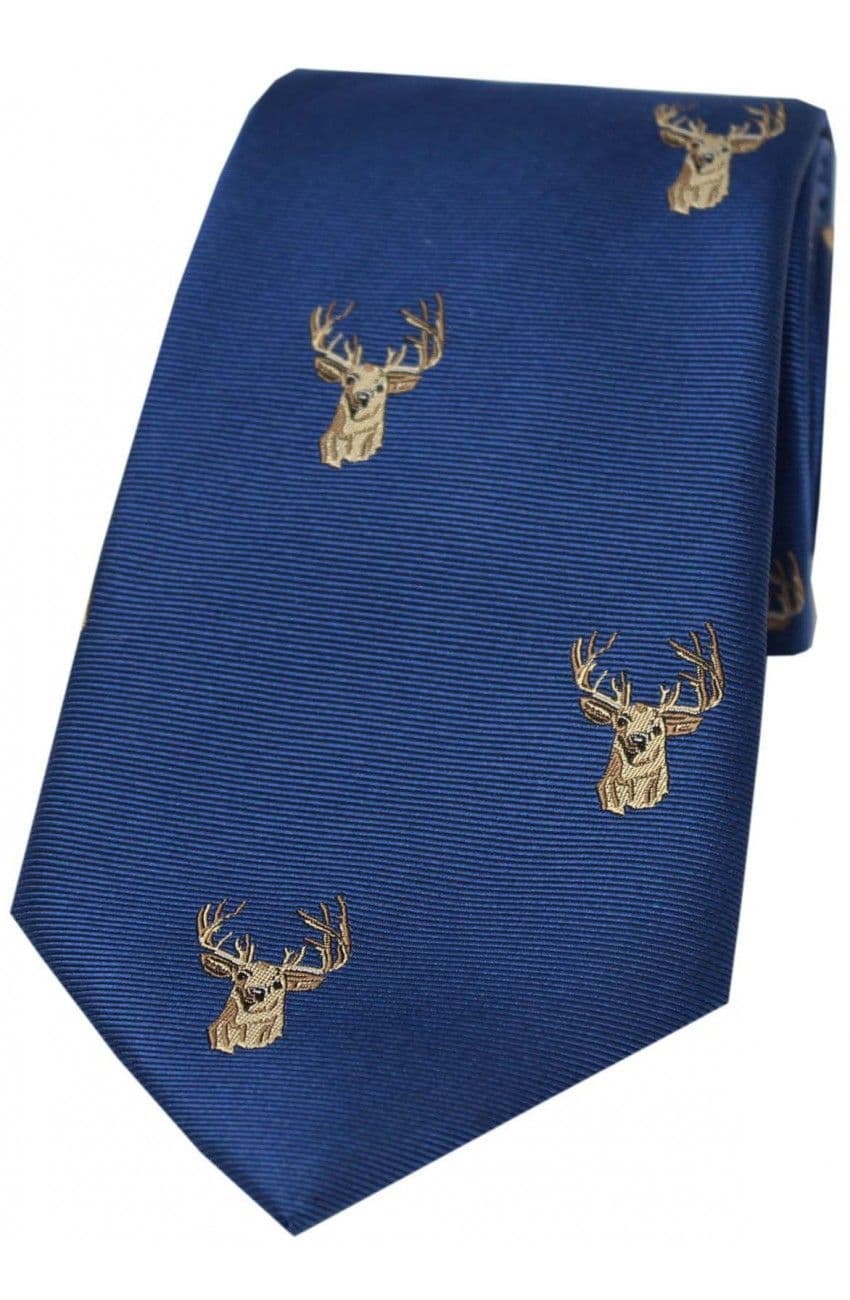 Soprano Stag's Head Woven Silk Country Tie - Blue