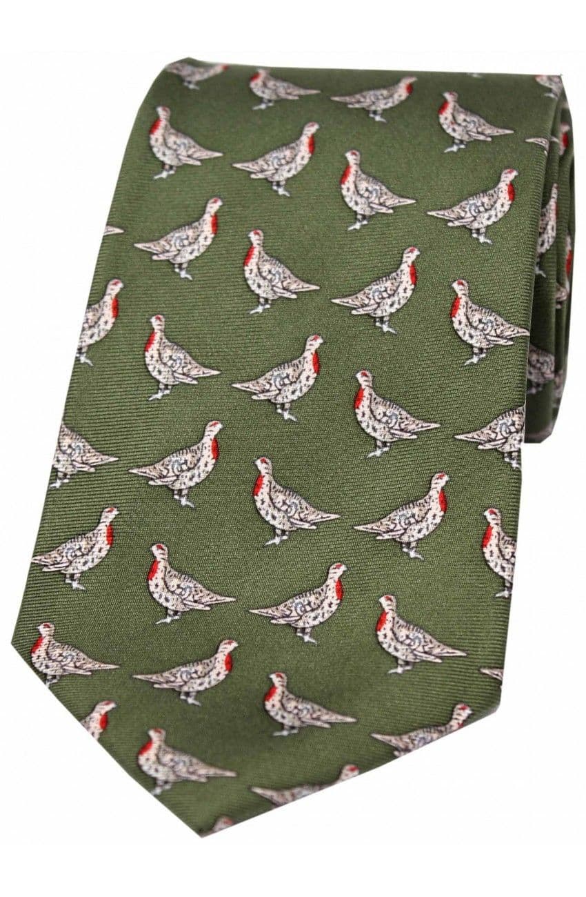 Soprano Standing Partridge Printed Silk Country Tie - Forest Green